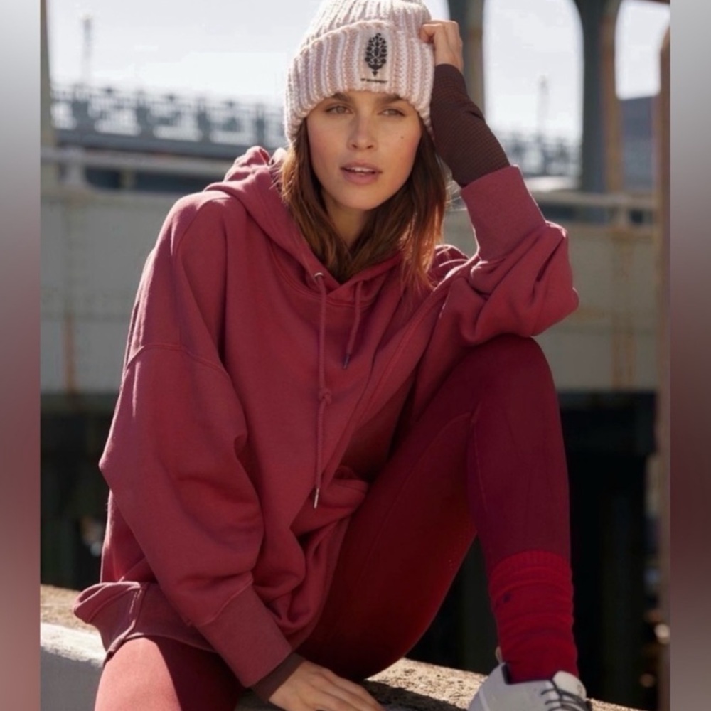 Free People Sprint to the Finish Hoodie in Sour Cherry Burgundy size XS